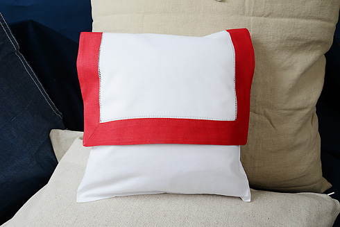 Hemstitch Baby Square Envelope Pillow 12" SQ. Red color border